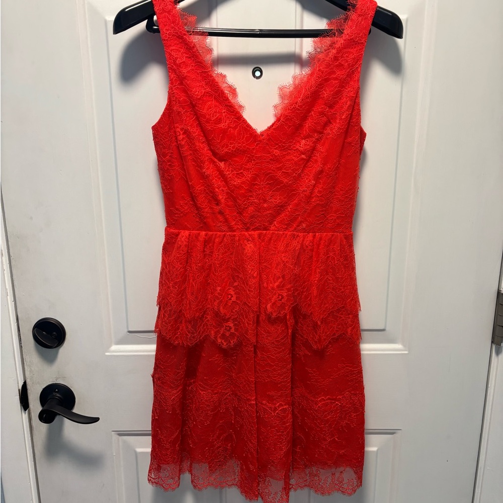 BCBGMaxAzria Vibrant Red Lace Mini Dress